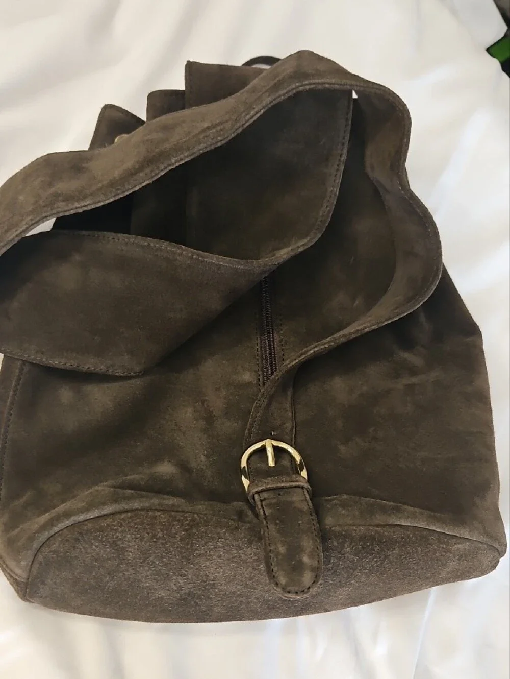 TALBOTS Classic Suede Drawstring Backpack - Brown